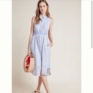 Anthropologie Kismet Blue and White Eyelet
Embroidered Midi Shirt Dress